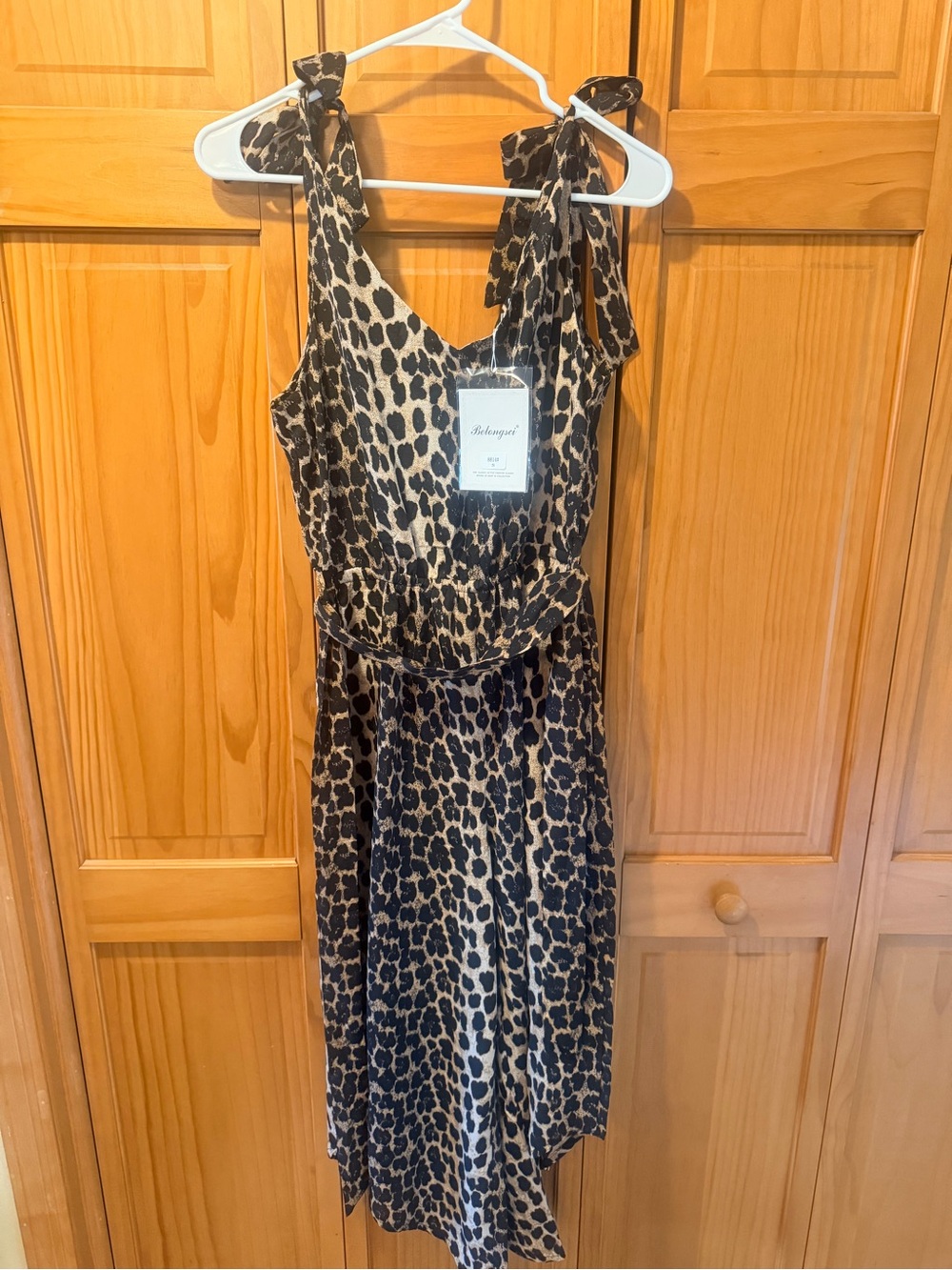 Belongsci Leopard Print Tie-Strap Jumpsuit - Black & Tan